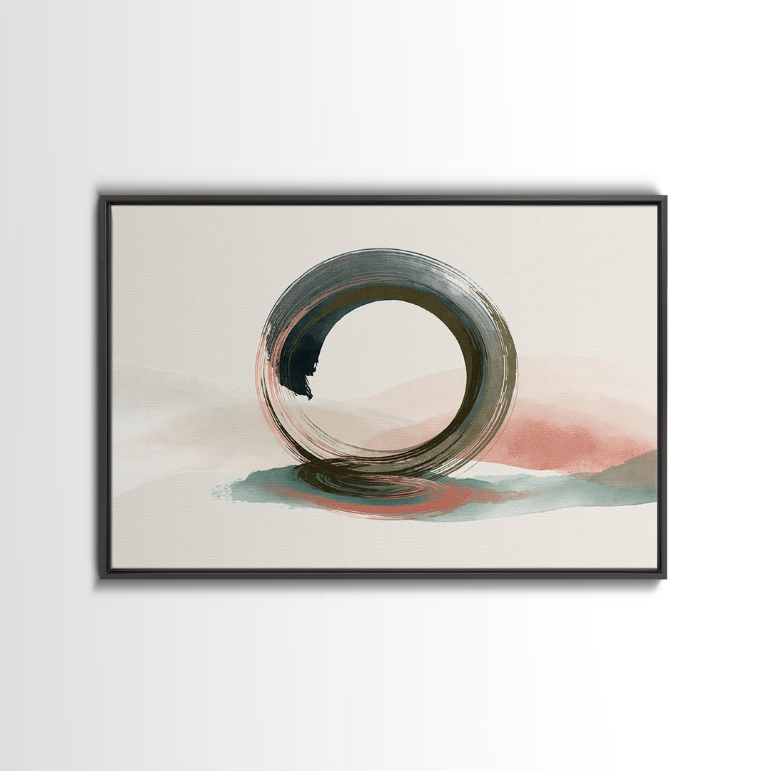 Minimal Zen Circle Brushstroke Framed Canvas Print, Spa Art, Tarot Card Art, Spa Decor, Fine Art, Serenity, Textured Painting, SPA-3x2-36