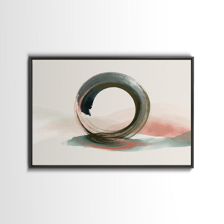 Minimal Zen Circle Brushstroke Framed Canvas Print, Spa Art, Tarot Card Art, Spa Decor, Fine Art, Serenity, Textured Painting, SPA-3x2-36