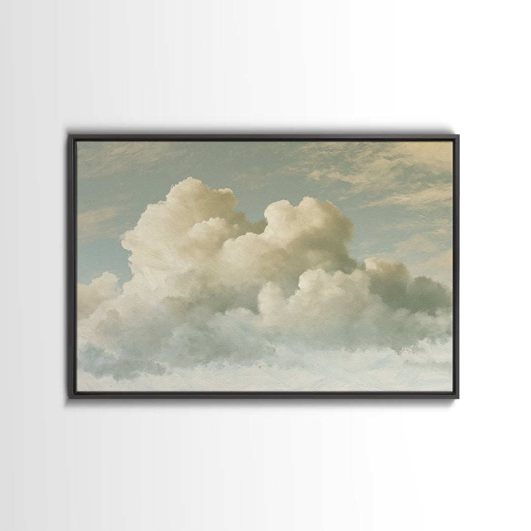 Soft Cloudscape in Cream and Sage Framed Canvas Print, Spa Art, Wildlife Wall Art, Spa Decor, Watercolor Art, Serenity, SPA-3x2-41