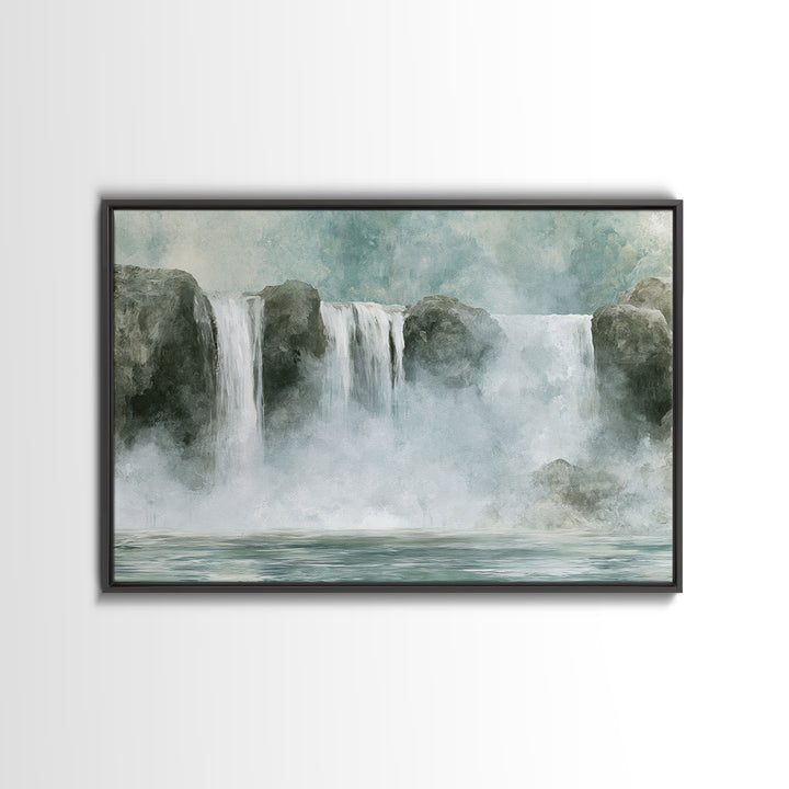 Serene Waterfall with Mist Framed Canvas Print, Spa Art, Fashion Wall Art, Spa Decor, Fine Art, Serenity, Modern Decor, SPA-3x2-46