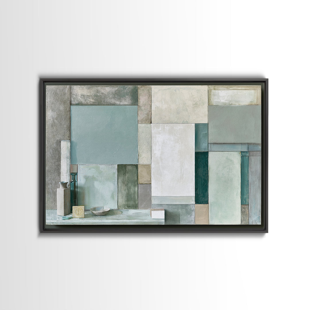 Sage and Ivory Geometric Calm Composition Canvas Print, Spa Art, Neutral Decor, Spa Decor, Fine Art, Serenity, Home Decor, SPA-3x2-49