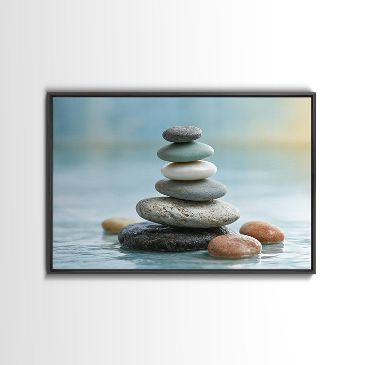 Stacked Stones Beside Calm Water Canvas Print, Spa Art, Modern Decor, Spa Decor, Fine Art, Serenity, Wall Decor, SPA-3x2-53
