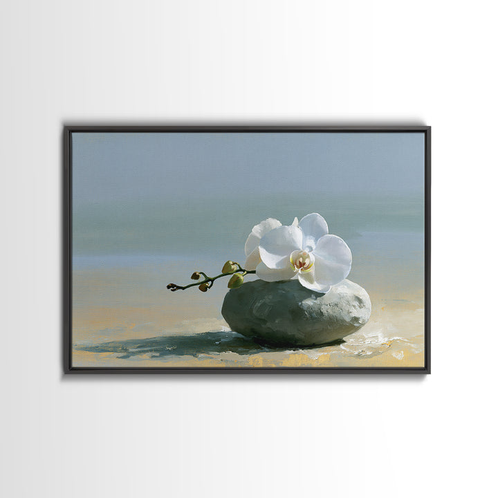 White Orchid on Smooth Gray Stone Canvas Print, Spa Art, Salon Decor, Spa Decor, Fine Art, Serenity, Statement Artwork, SPA-3x2-54