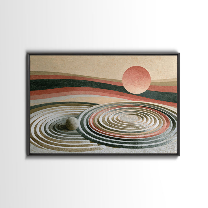 Sand Garden Lines Framed Canvas Print, Spa Art, Textured Painting, Spa Decor, Fine Art, Serenity, Travel Poster, Abstract, SPA-3x2-64