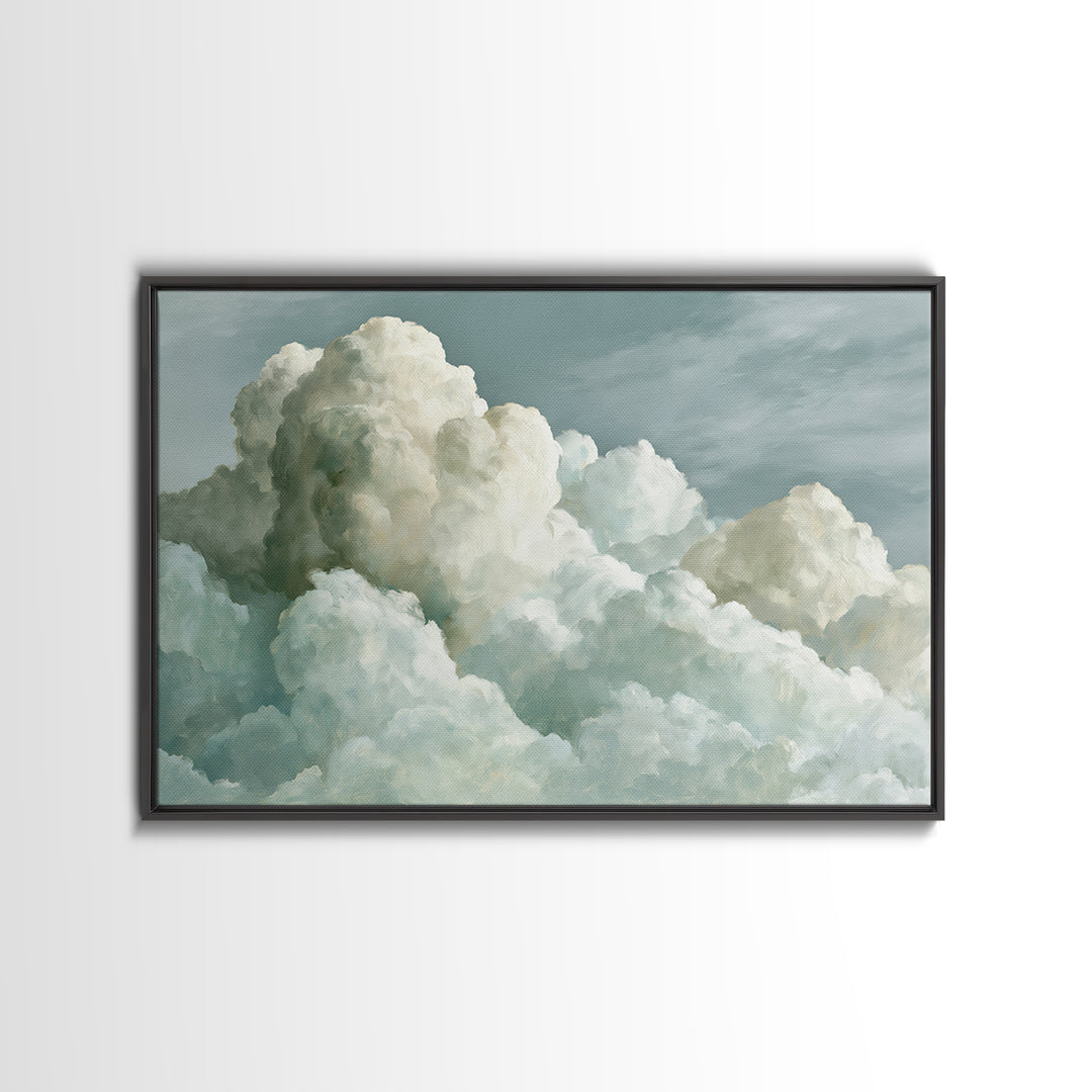 Soft Cloudscape in Cream and Sage Framed Canvas Print, Spa Art, Wildlife Wall Art, Spa Decor, Watercolor Art, Serenity, SPA-3x2-65