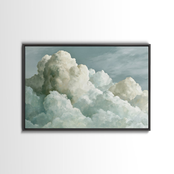 Soft Cloudscape in Cream and Sage Framed Canvas Print, Spa Art, Wildlife Wall Art, Spa Decor, Watercolor Art, Serenity, SPA-3x2-65