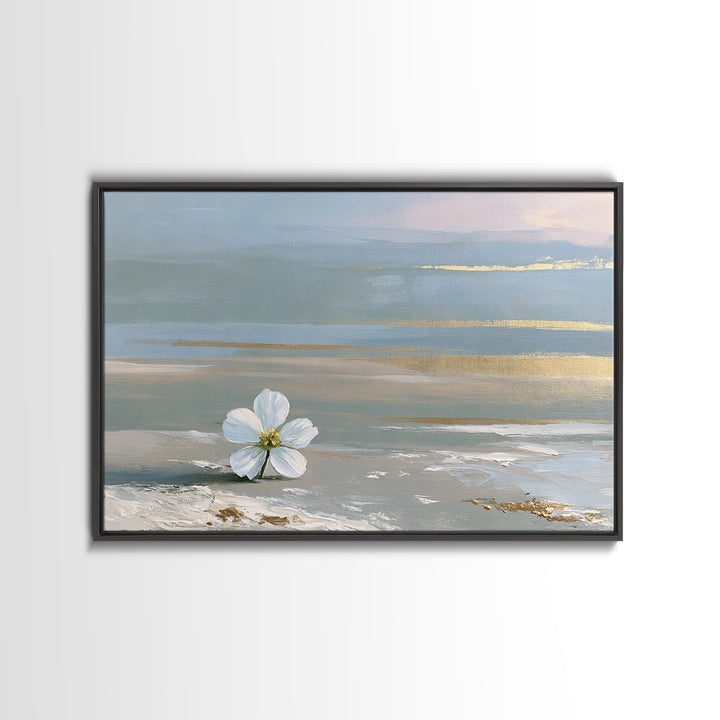 Single White Flower on Linen Ground Framed Canvas Print, Spa Art, Gallery Decor, Spa Decor, Fine Art, Serenity, Wall Art, SPA-3x2-69