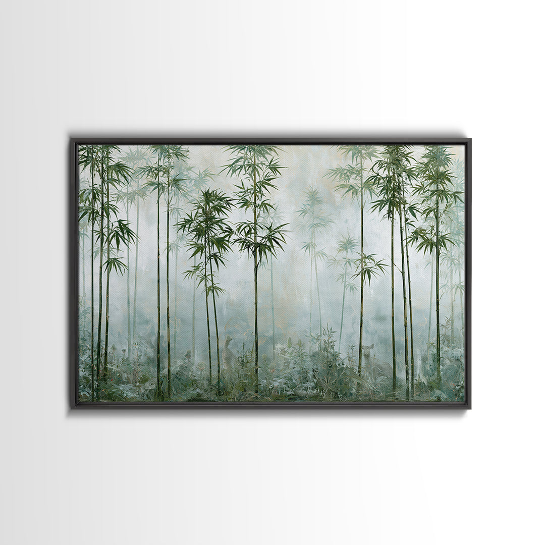 Misty Bamboo Forest Framed Canvas Print, Spa Art, Salon Decor, Spa Decor, Oil Painting, Serenity, Statement Artwork, Boho Decor, SPA-3x2-9