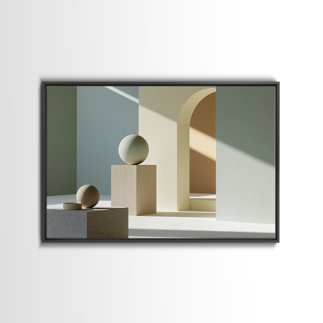 Sage and Ivory Geometric Calm Composition Framed Canvas Print, Spa Art, Luxury Decor, Spa Decor, Abstract Art, Serenity, SPA-3x2-97