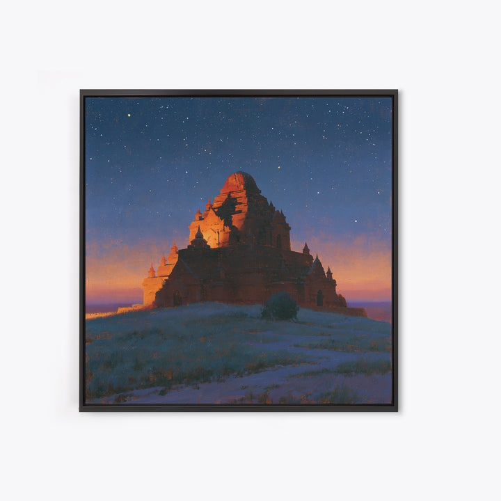 Ancient Temple Silhouette Canvas Print, Spiritual Art, Abstract Wall Art, Living Room Decor, Watercolor Art, Spirit, SPI-1x1-19