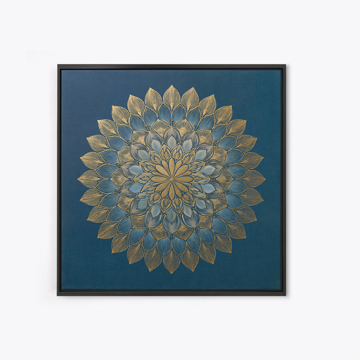Gold Mandala on Deep Blue Background Framed Canvas Print, Spiritual Art, Art Prints, Living Room Decor, Oil Painting, Spirit, SPI-1x1-28