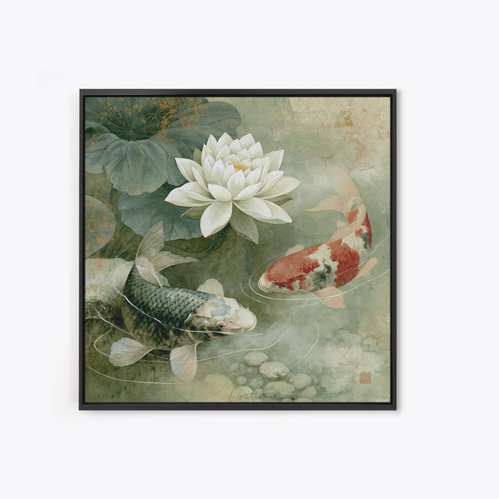 Lotus and Koi Framed Canvas Print, Spiritual Art, Fine Art Print, Living Room Decor, Abstract Art, Spirit, Digital Prints, SPI-1x1-42