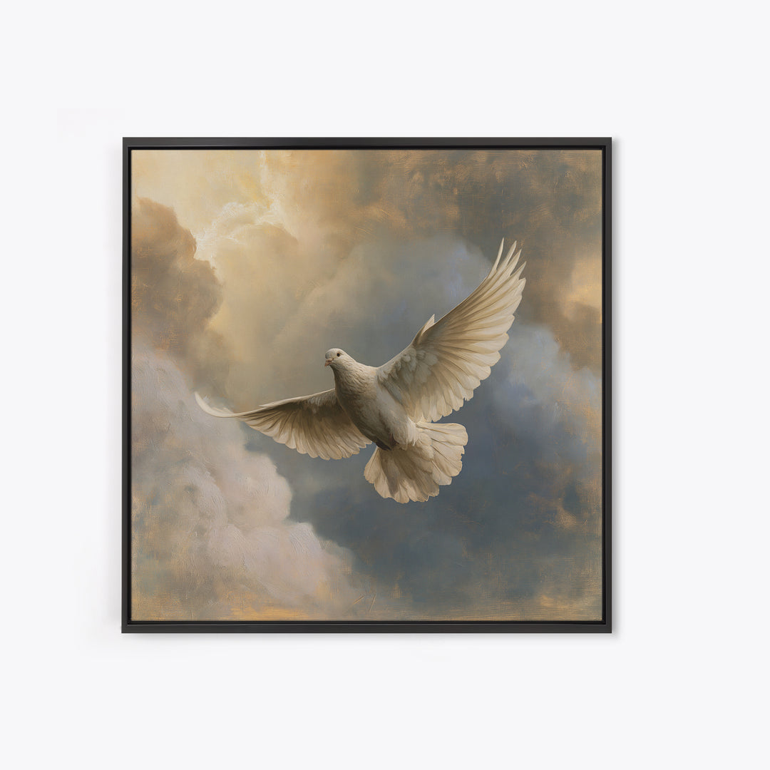 Dove Flying Through Radiant Clouds Framed Canvas Print, Spiritual Art, Printable, Living Room Decor, Fine Art, Spirit, SPI-1x1-53