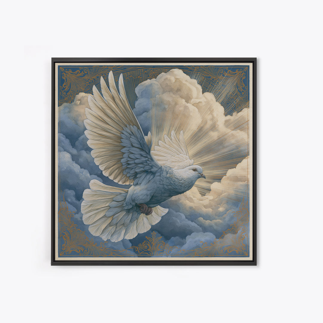 Dove Flying Through Radiant Clouds Canvas Print, Spiritual Art, Canvas Wall Art, Living Room Decor, Fine Art, Spirit, SPI-1x1-77