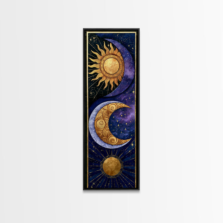 Sun and Moon Spiritual Balance Composition Framed Canvas Print, Spiritual Art, Abstract Wall Art, Living Room Decor, Spirit, SPI-1x3-20
