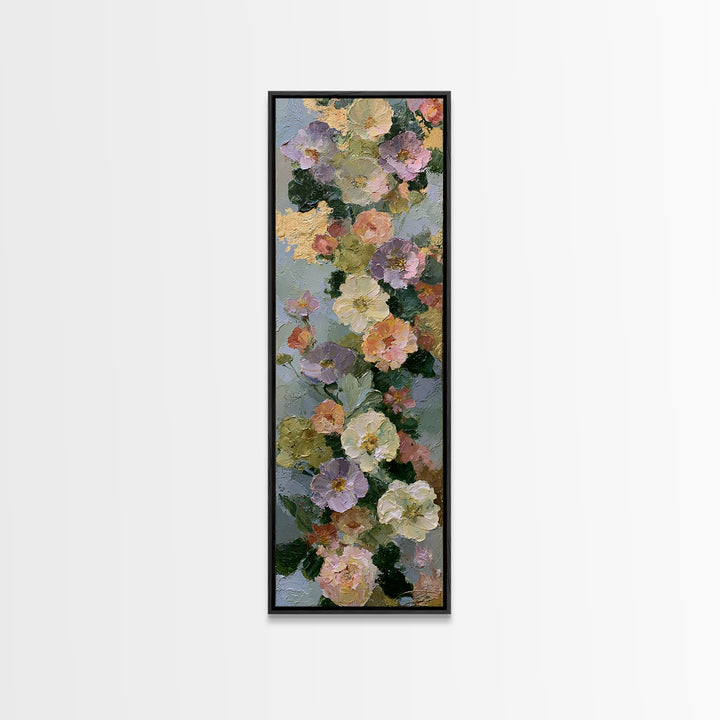 Serene Face with Closed Eyes and Flowers Framed Canvas Print, Spiritual Art, Boho Wall Art, Living Room Decor, Oil Painting, SPI-1x3-24