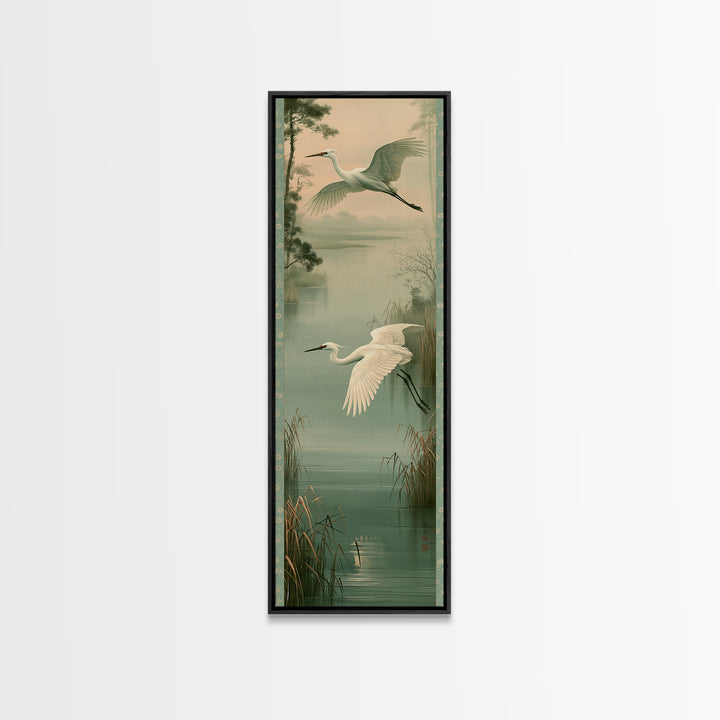 White Crane Flying Framed Canvas Print, Spiritual Art, African American Art, Living Room Decor, Watercolor Art, Spirit, SPI-1x3-36