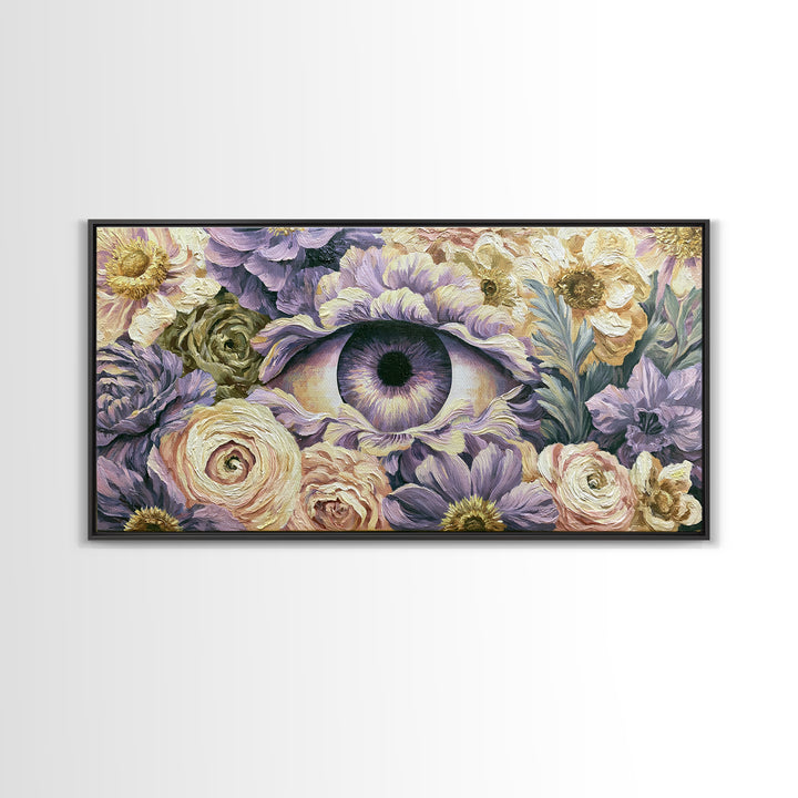 Third Eye Symbol Surrounded by Flowers Canvas Print, Spiritual Art, Art Prints, Living Room Decor, Spirit, Abstract Wall Art, SPI-2x1-2