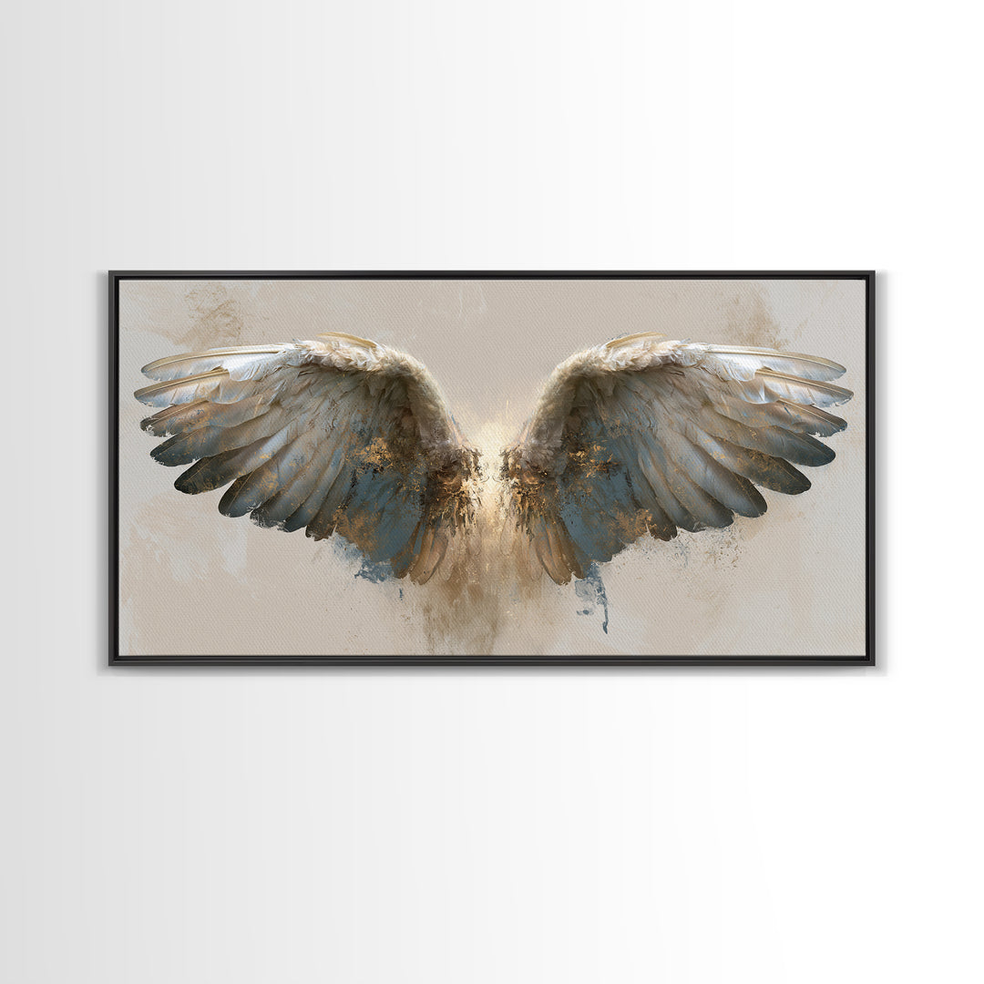 Angel Wings Emerging from Warm Light Canvas Print, Spiritual Art, Neutral Decor, Living Room Decor, Fine Art, Spirit, SPI-2x1-69