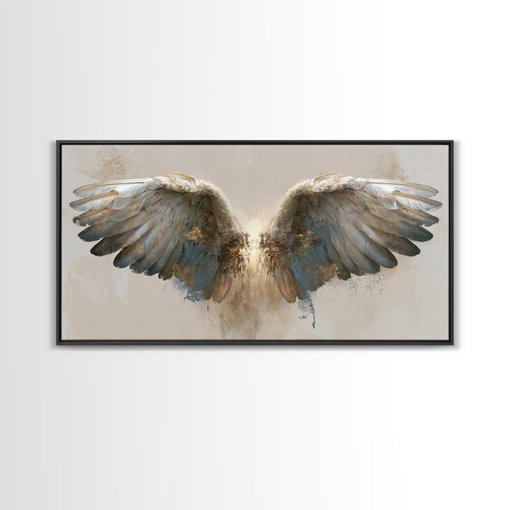 Angel Wings Emerging from Warm Light Canvas Print, Spiritual Art, Neutral Decor, Living Room Decor, Fine Art, Spirit, SPI-2x1-69