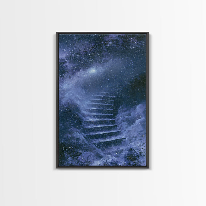 Celestial Staircase Through Clouds Framed Canvas Print, Spiritual Art, African American Art, Living Room Decor, Spirit, SPI-2x3-1