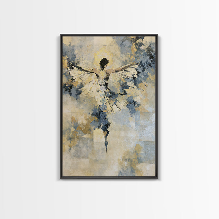 Chakra Inspired Figure in Soft Colors Framed Canvas Print, Spiritual Art, Textured Painting, Living Room Decor, Spirit, SPI-2x3-63