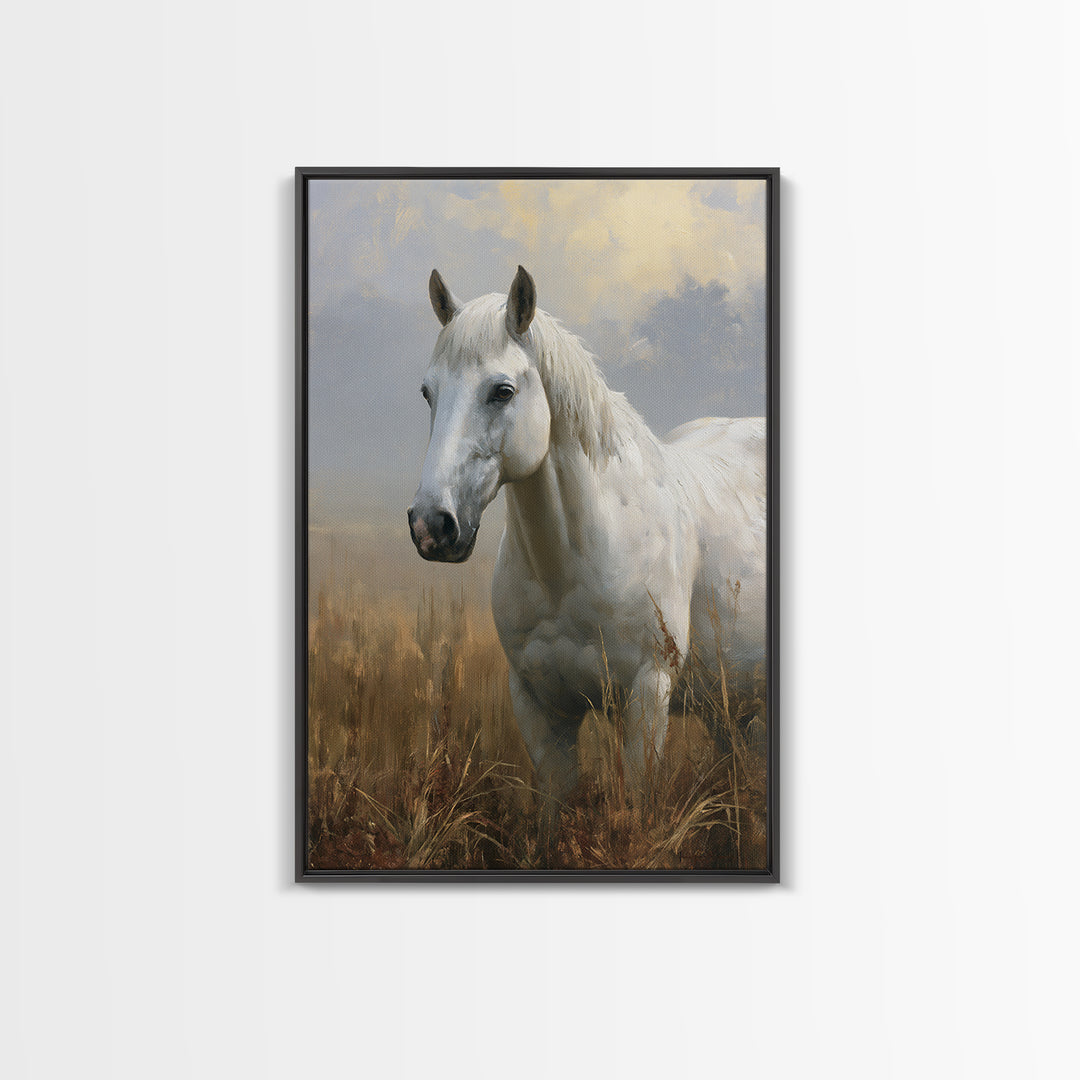 White Horse in Misty Sacred Landscape Canvas Print, Spiritual Art, Printable Art, Living Room Decor, Fine Art, Spirit, SPI-2x3-66