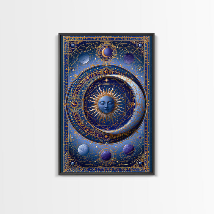 Sun and Moon Spiritual Balance Composition Framed Canvas Print, Spiritual Art, Boho Decor, Living Room Decor, Fine Art, Spirit, SPI-2x3-88