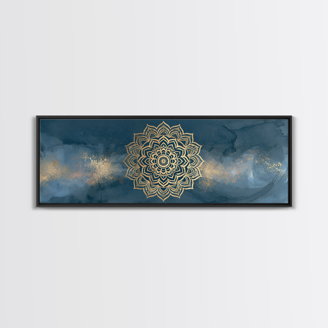 Gold Mandala on Deep Blue Background Canvas Print, Spiritual Art, Christian Decor, Living Room Decor, Fine Art, Spirit, SPI-3x1-20