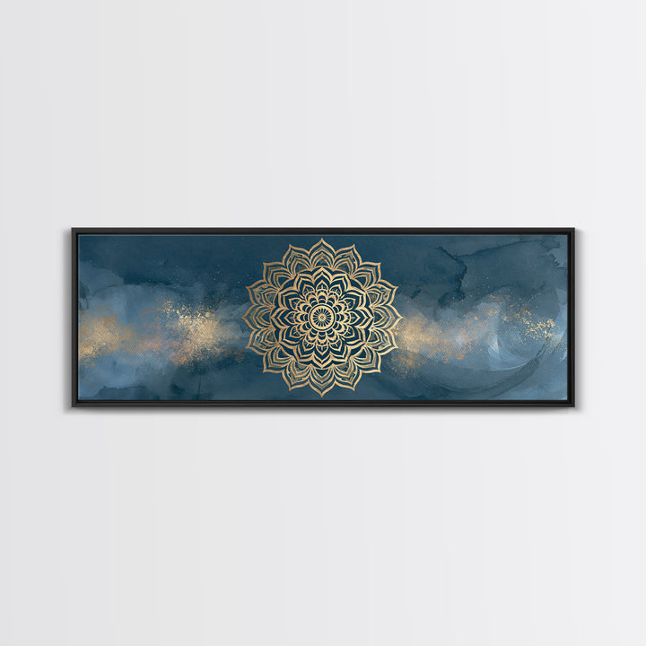 Gold Mandala on Deep Blue Background Canvas Print, Spiritual Art, Christian Decor, Living Room Decor, Fine Art, Spirit, SPI-3x1-20