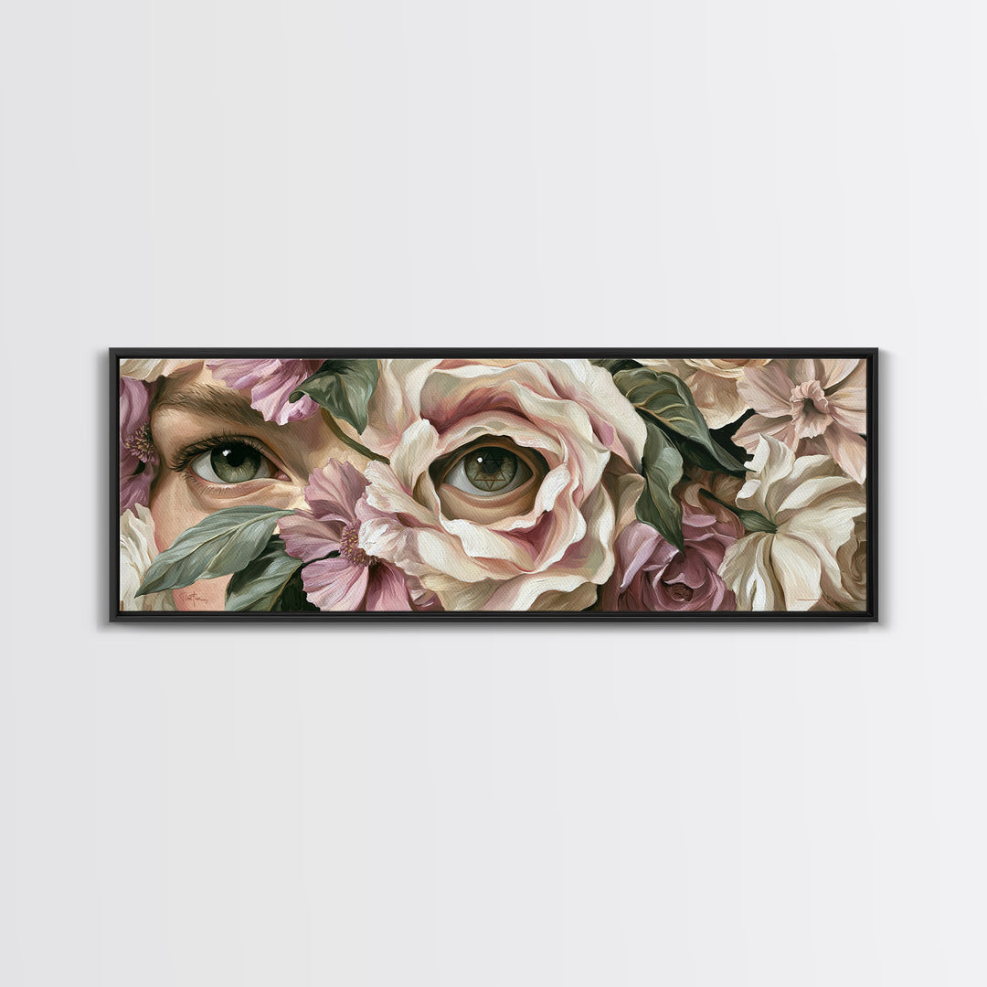 Third Eye Symbol Surrounded by Flowers Canvas Print, Spiritual Art, Art Prints, Living Room Decor, Spirit, Abstract Wall Art, SPI-3x1-22