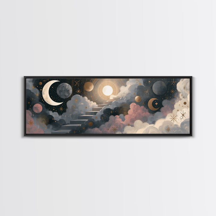 Celestial Staircase Through Clouds Canvas Print, Spiritual Art, Boho Decor, Living Room Decor, Fine Art, Spirit, Art Prints, SPI-3x1-33