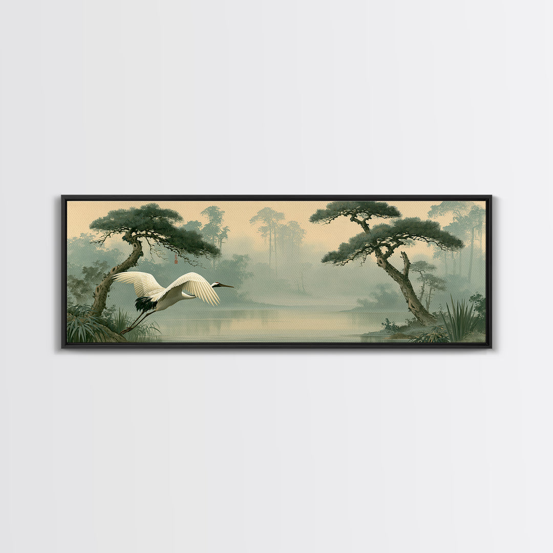 White Crane Flying Canvas Print, Spiritual Art, Fine Art Print, Living Room Decor, Oil Painting, Spirit, Digital Prints, SPI-3x1-40