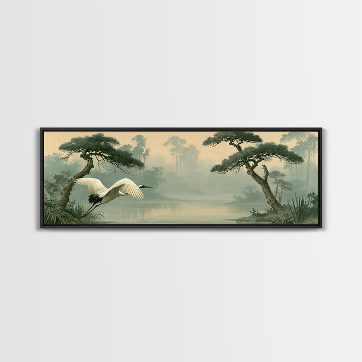 White Crane Flying Canvas Print, Spiritual Art, Fine Art Print, Living Room Decor, Oil Painting, Spirit, Digital Prints, SPI-3x1-40