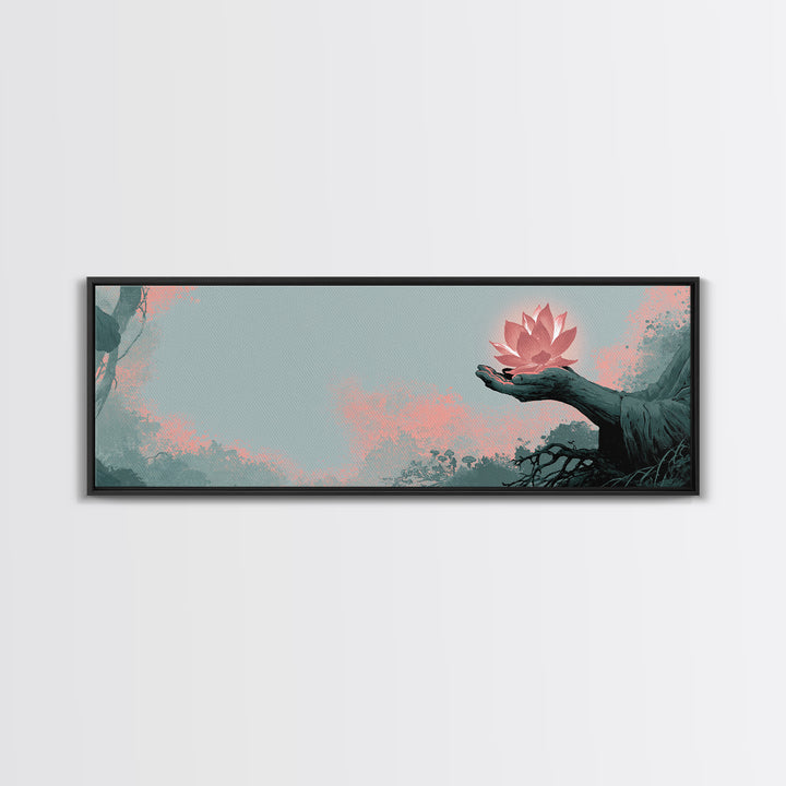 Hands Holding a Glowing Lotus Canvas Print, Spiritual Art, Wallart, Living Room Decor, Fine Art, Spirit, Mandala Wall Art, SPI-3x1-43