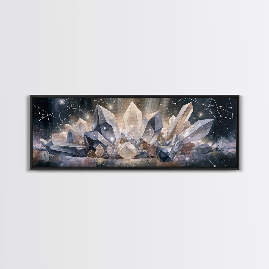 Crystal Cluster with Moonlight Reflections Canvas Print, Spiritual Art, Christian Decor, Living Room Decor, Spirit, Art Print, SPI-3x1-5