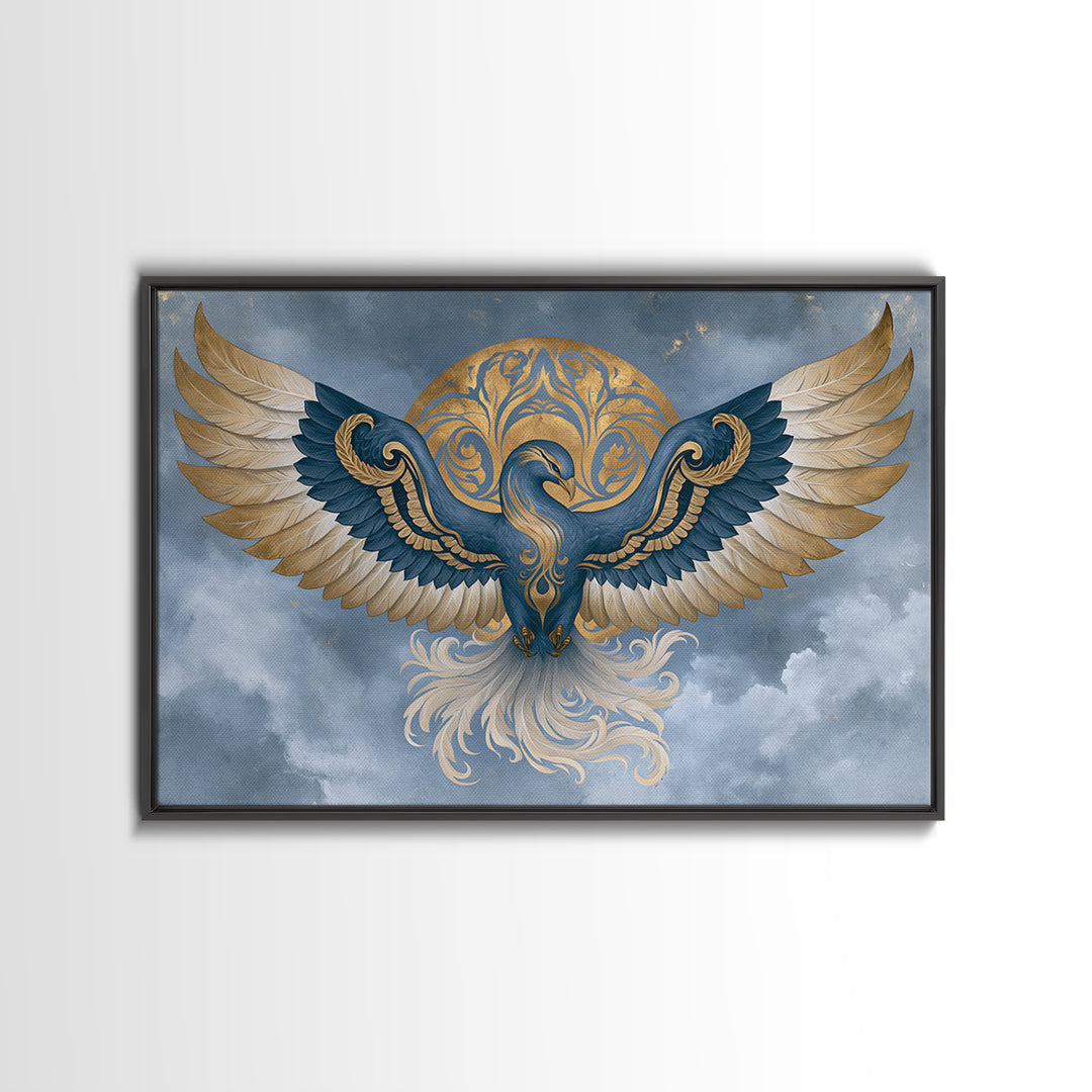 Phoenix Rising as Renewal Symbol Framed Canvas Print, Spiritual Art, Minimalist Decor, Living Room Decor, Fine Art, Spirit, SPI-3x2-15