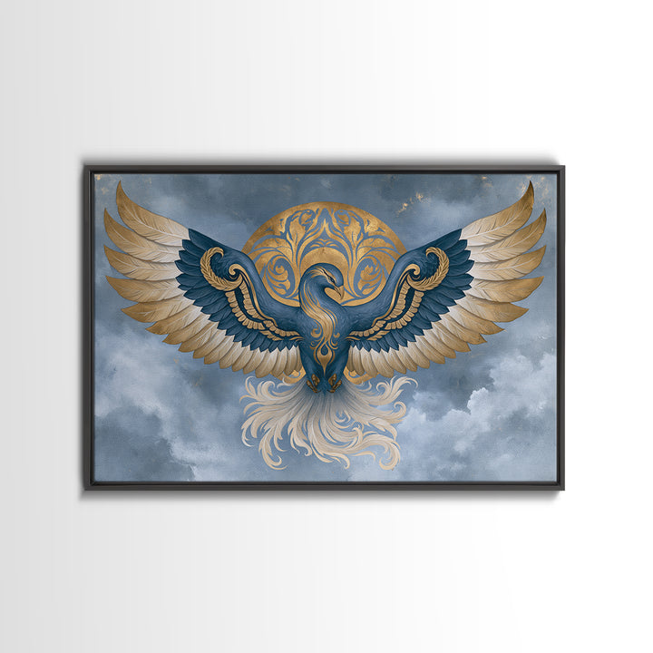 Phoenix Rising as Renewal Symbol Framed Canvas Print, Spiritual Art, Minimalist Decor, Living Room Decor, Fine Art, Spirit, SPI-3x2-15