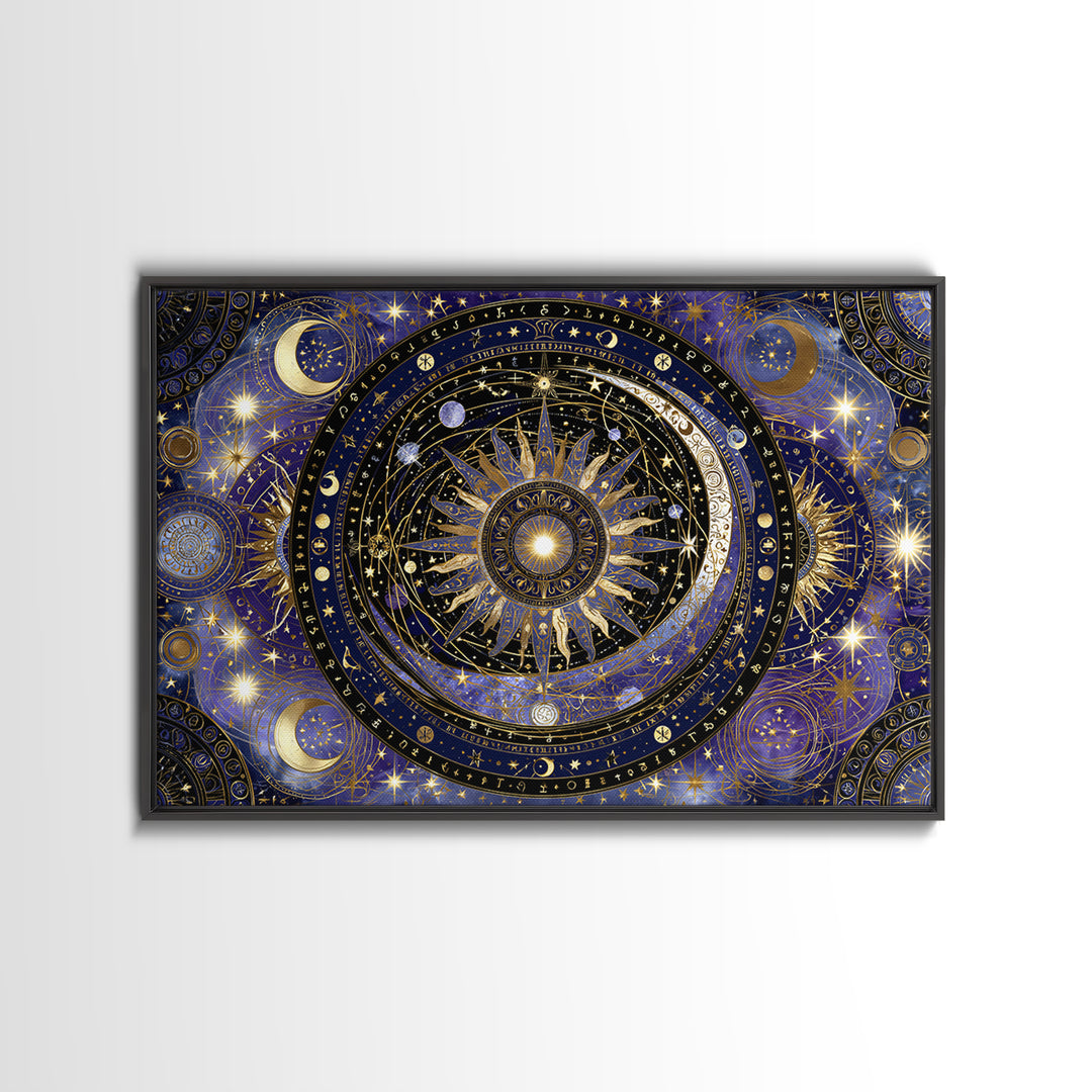 Sun and Moon Spiritual Balance Composition Framed Canvas Print, Spiritual Art, Digital Prints, Living Room Decor, Spirit, SPI-3x2-36
