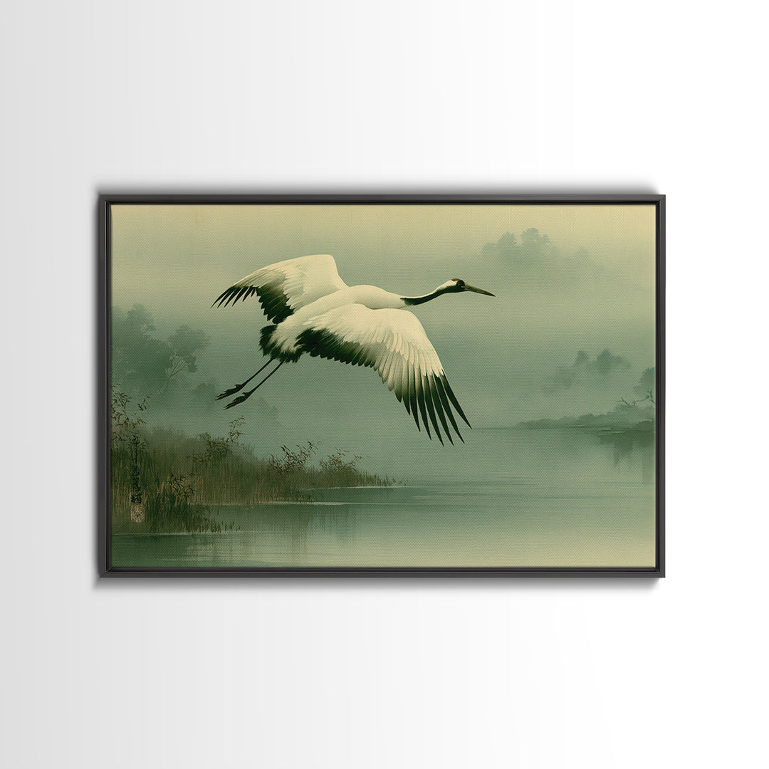 White Crane Flying Canvas Print, Spiritual Art, Fine Art Print, Living Room Decor, Fine Art, Spirit, Digital Prints, Art Prints, SPI-3x2-4