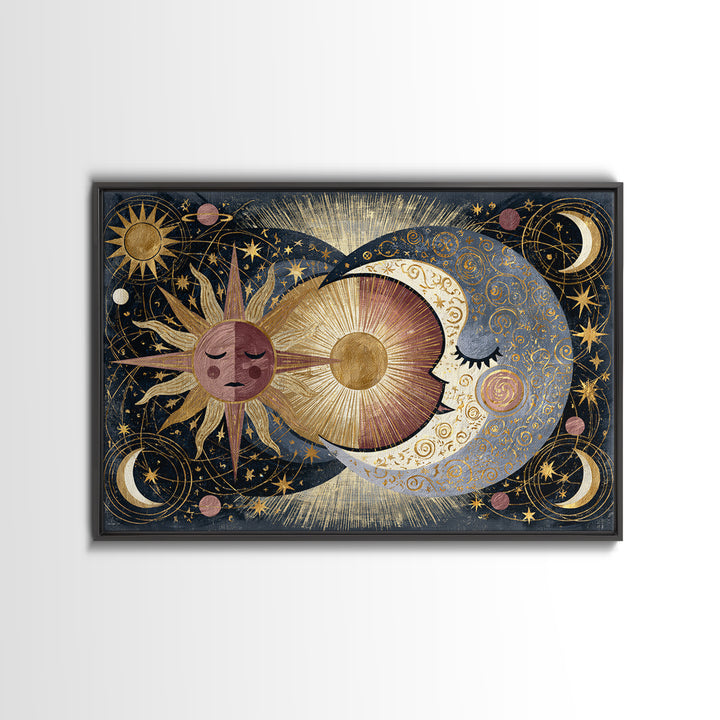 Sun and Moon Spiritual Balance Composition Canvas Print, Spiritual Art, African American Art, Living Room Decor, Spirit, SPI-3x2-84