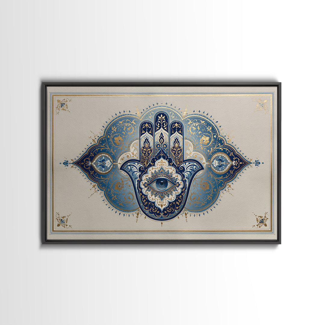 Protective Hand Motif Framed Canvas Print, Spiritual Art, Boho Decor, Living Room Decor, Fine Art, Spirit, Art Prints, SPI-3x2-99