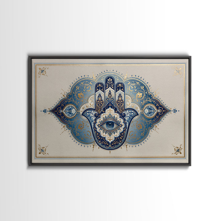 Protective Hand Motif Framed Canvas Print, Spiritual Art, Boho Decor, Living Room Decor, Fine Art, Spirit, Art Prints, SPI-3x2-99