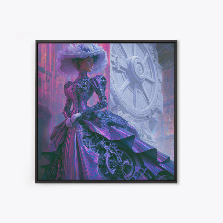 Victorian Lady with Clockwork Dress Details Canvas Print, Steampunk Art, Gallery Decor, Living Room Decor, Fine Art, Mechanic, STE-1x1-17