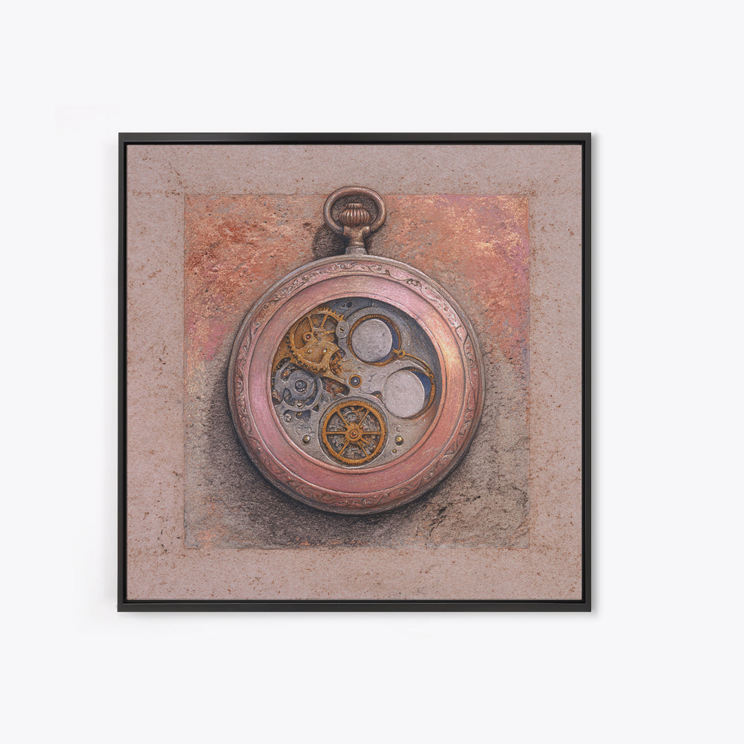 Gear Filled Pocket Watch Framed Canvas Print, Steampunk Art, Gallery Decor, Living Room Decor, Fine Art, Mechanic, Wall Art, STE-1x1-32