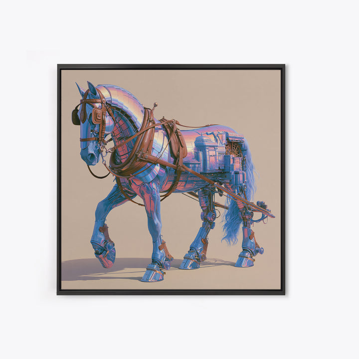 Steam Powered Horse Framed Canvas Print, Steampunk Art, Wall Art Living Room, Living Room Decor, Mechanic, Modern Decor, STE-1x1-39