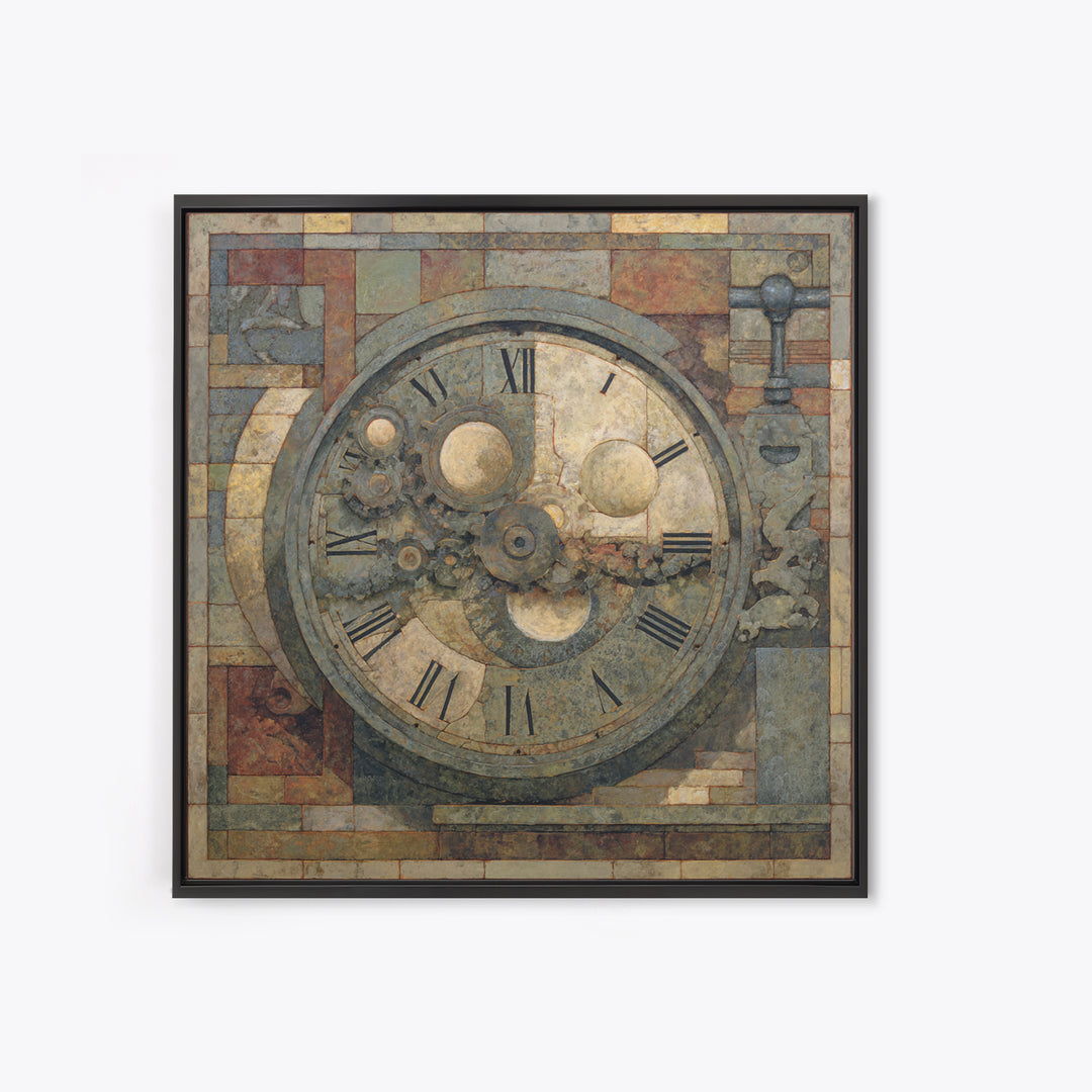 Gear Heart with Pipes and Valves Framed Canvas Print, Steampunk Art, Abstract Art, Living Room Decor, Fine Art, Mechanic, STE-1x1-44