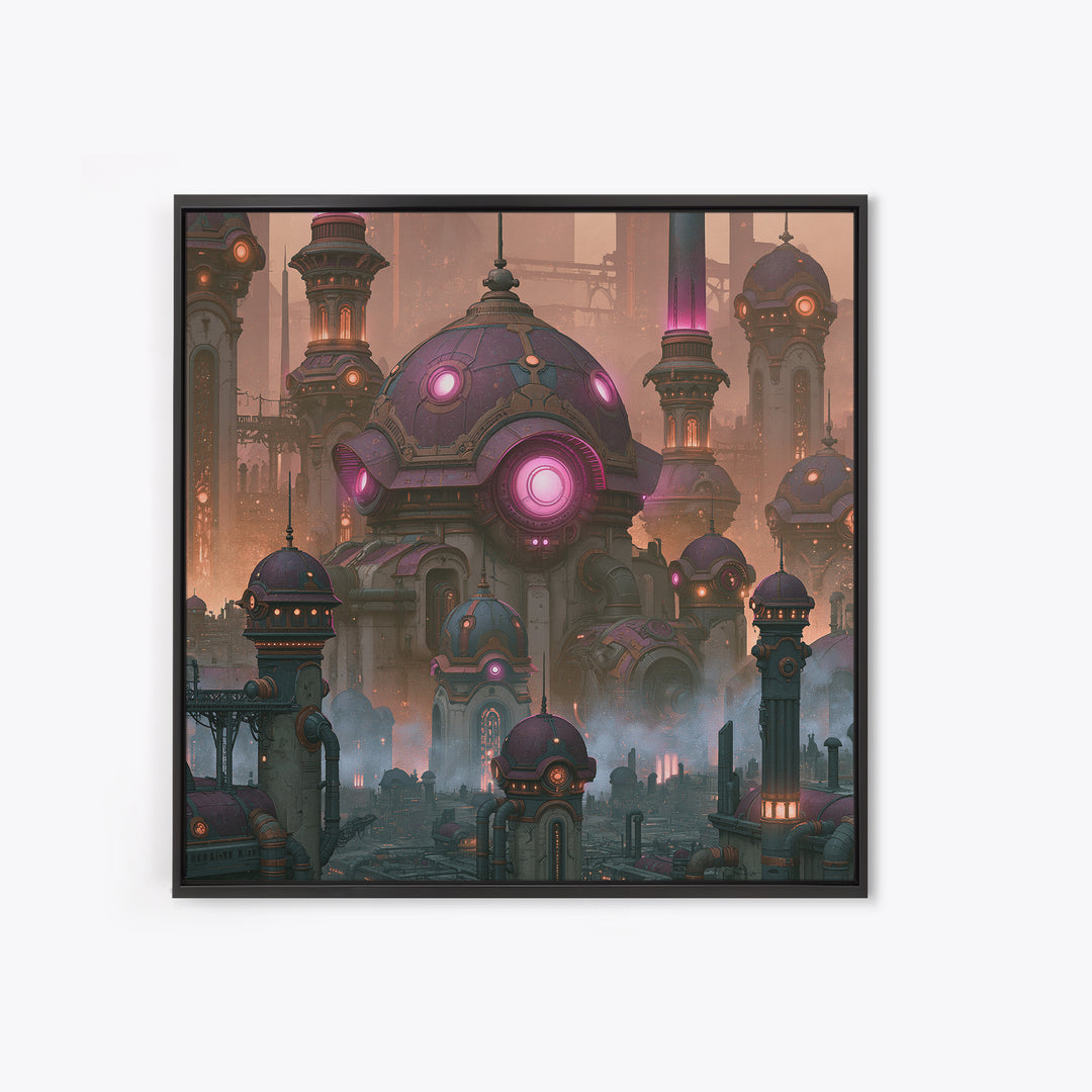 Steam Powered City Skyline Canvas Print, Steampunk Art, Luxury Decor, Living Room Decor, Abstract Art, Mechanic, STE-1x1-45