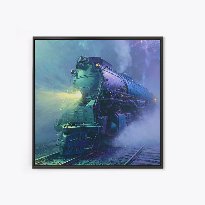 Steam Locomotive Racing Through Fog Canvas Print, Steampunk Art, Dark Art, Living Room Decor, Oil Painting, Mechanic, STE-1x1-54