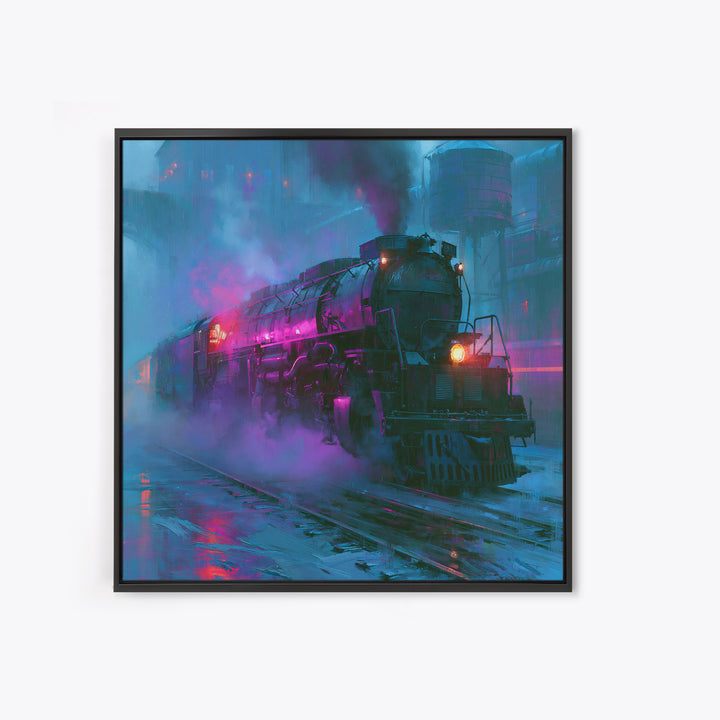 Steam Locomotive Racing Through Fog Canvas Print, Steampunk Art, Digital Download Art, Living Room Decor, Mechanic, Wall Art, STE-1x1-6